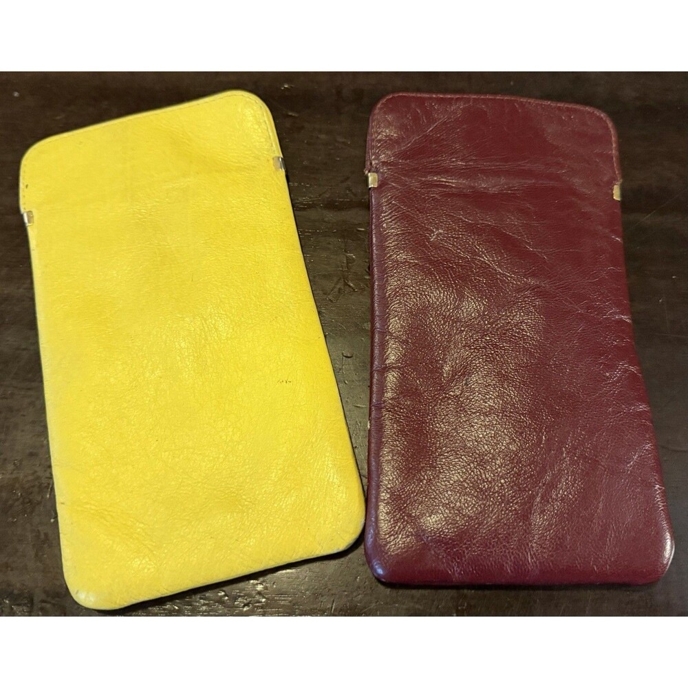 Vintage Leather Eyeglass Sleeve Burgundy Gold-yellow Glasses Case Soft Lot 2